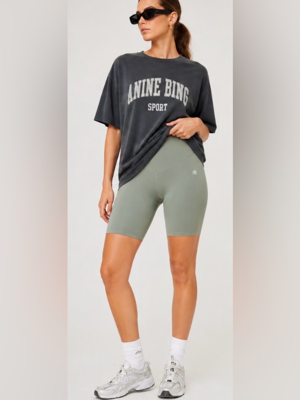 Anine Bing Blake Biker Short in Artichoke (M) High-Rise Minimal Luxe Athleisure